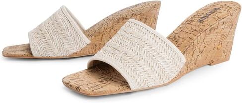 Easyfox Wedge Sandals for Women Open Toe Wedge Heels Womens High Heel Sandal Square Toe Heeled Wedge Sandals Wood Grain Slip on Wedge Mules in Kuwait