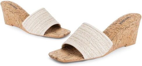 Easyfox Wedge Sandals for Women Open Toe Wedge Heels Womens High Heel Sandal Square Toe Heeled Wedge Sandals Wood Grain Slip on Wedge Mules in Kuwait