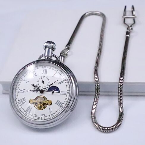 VIGOROSO Men's Vintage Full Copper Hand-Wind Mechanical Second&24hours Sub-dials Pocket Watch in Box in Saudi Arabia