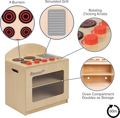 Flash Furniture Children's Wooden Toy Kitchen Set with Pretend Stove, Sink, and Refrigerator, 3-Piece Interactive Kids Playset for Educational Play in Kuwait