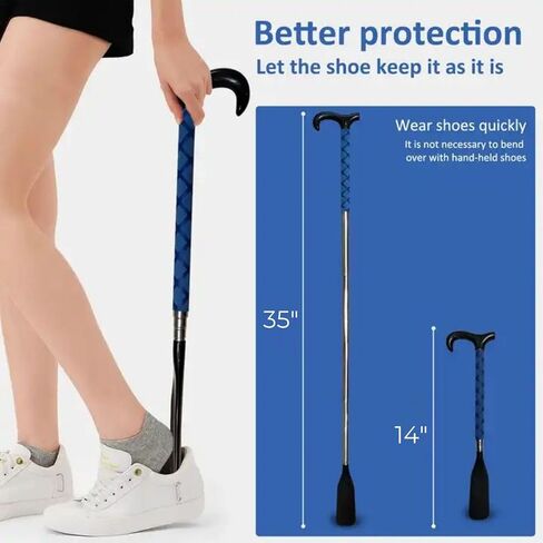 TNBUENO لبوق الحذاء بمقبض طويل لكبار السن والرجال والنساء والأطفال، لسان حذاء معدني يساعد على ارتداء الملابس مقاس 14-34.5 بوصة للأحذية طويلة الرقبة in Kuwait