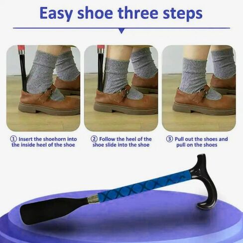 TNBUENO لبوق الحذاء بمقبض طويل لكبار السن والرجال والنساء والأطفال، لسان حذاء معدني يساعد على ارتداء الملابس مقاس 14-34.5 بوصة للأحذية طويلة الرقبة in Kuwait