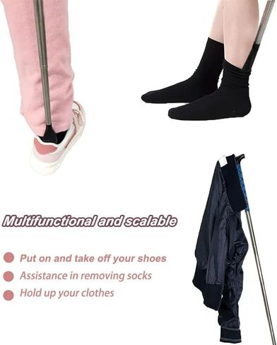 TNBUENO لبوق الحذاء بمقبض طويل لكبار السن والرجال والنساء والأطفال، لسان حذاء معدني يساعد على ارتداء الملابس مقاس 14-34.5 بوصة للأحذية طويلة الرقبة in Kuwait