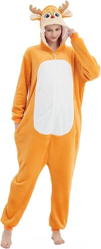بيجامة ABENCA Deer Onesie الرنة للنساء البالغات من قطعة واحدة على شكل حيوان كرتوني لعيد الهالوين وعيد الميلاد in Kuwait