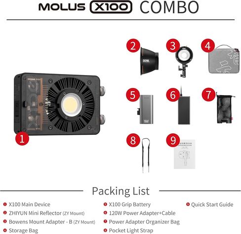 ZHIYUN MOLUS X100 ضوء فيديو LED محمول، 100 وات 2700K-6500K CRI 95+ TLCI 97+ مع التحكم في سطوع تطبيق البلوتوث in Saudi Arabia