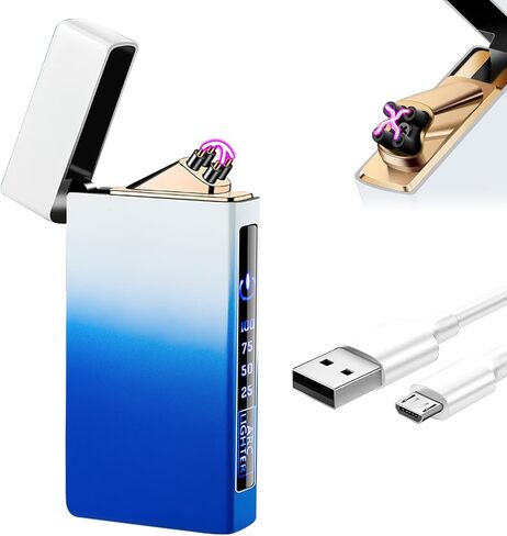 ولاعة كهربائية قابلة لإعادة الشحن عبر USB ولاعة قوسية مزدوجة مع شاشة ذكية تعمل باللمس ولاعة بلازما مقاومة للرياح للشمعة ولاعة رائعة مع مؤشر بطارية LED هدية مميزة للرجال والنساء (أسود + سماوي) in Kuwait