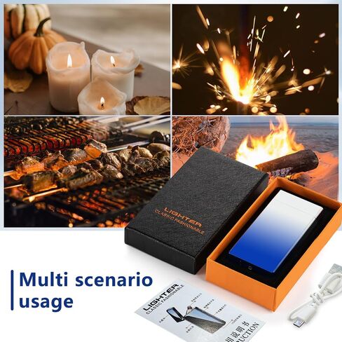 ولاعة كهربائية قابلة لإعادة الشحن عبر USB ولاعة قوسية مزدوجة مع شاشة ذكية تعمل باللمس ولاعة بلازما مقاومة للرياح للشمعة ولاعة رائعة مع مؤشر بطارية LED هدية مميزة للرجال والنساء (أسود + سماوي) in Kuwait