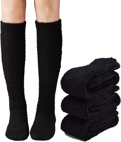 Womens Fuzzy Slipper Socks Knee High Soft Warm Cute Microfiber Cozy Fluffy Winter Gift Plush Christmas Socks in Kuwait