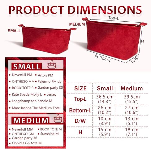 GoTiling Purse Organizer Insert For Handbags, Suede Velvet Handbag Organizer Insert with Zipper, Medium Tote Bag Organizer Insert with 11 Pockets, Bag Tote Shaper fit Neverful MM, Red in Saudi Arabia