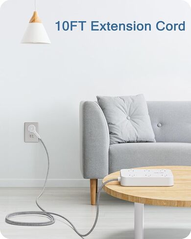 LENCENT 2 Prong Power Strip, 3 to 2 Prong Outlet Adapter, Two Prong Surge Protector, 6ft Braided Extension Cord with Thin Flat Polarized Plug, 6 AC&4 USB(1 Type-C), Wall Mount for Non-Grounded Outlet in Kuwait