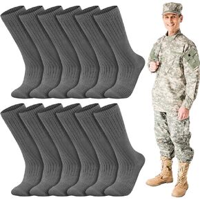 Hercicy 6 Pairs Men's Crew Boot Army Socks Cotton Dress Army Green Socks Men Plain Casual Season Grade Military Socks Regular Fit