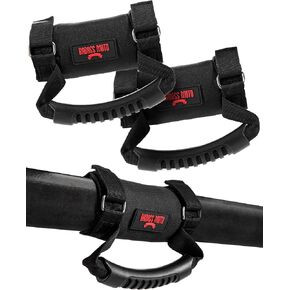 Badass Moto Roll Bar Grab Handles - SXS, ATV, & UTV Grab Handles Grips for 1.5 to 2" Rollbar - Black & Red Hand Grip Grabs with Stainless Steel Buckles for Honda, Teryx, Can-Am, Polaris, More - 2 pack