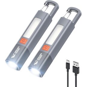 Smiling Shark LED Flashlight 2 Pack, G1 Flash Light Black 3 Modes Zoomable Focus White Sidelight Small Waterproof Powerful Super Bright Torch Light Emergency,Mini-Rechargeable-LED-Flashlight-Camping