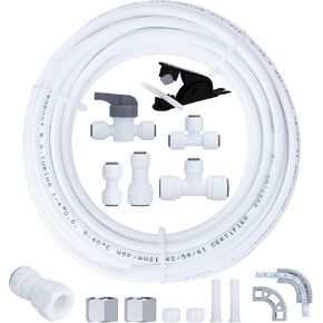 Refrigerator Water Line Kit Connection and 1/4 Compression Ice Maker Installation Kit,1/4" OD Tubing with Quick Connect for Fridge Icemaker RO Systems Water Filters Faucet,+Feed Water Adapter 25ft