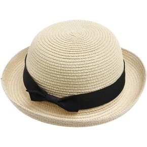 BESPORTBLE Women Bowknot Wide Dome Girls Straw Sun Hat Bowler Summer Beach Hat