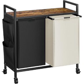 WOWLIVE Laundry Hamper with Wheels and Shelf,Rolling Laundry Basket Organizer with Lid Iron-Made Laundry Sorter with Removable Bag Large 96L Laundry Storage for Room,Beige