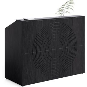 47-Inch Reception Desk with Counter, Black Front Desk Reception Room Table, Retail Counter for Checkout, Modern Welcome Desk for Lobby, Office, Beauty Salon