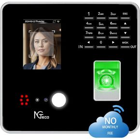 NGTeco Cloud Time Clock, Upgraded TC1 Remote Control 2.4GHz WiFi Time Card Machine for Small Business with Software & App for iOS/Android, Includes 5 RFID Cards No Monthly Fees