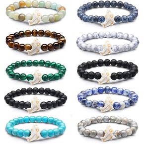 Hicarer 10 Pieces VSCO Sea Turtles Beads Bracelet Natural Stone Elastic Friendship Bracelet for Women Men