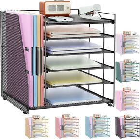 gianotter Desk Organizers and Accessories, 6-Tier Paper Organizer with File Holder, Document Organizer, Office Decor, Home Office Essentials(Black)