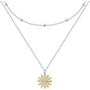 Layered Choker Necklace S925 Sterling Silver Star Full Moon Daisy Flower Pendant Disc Jewelry Adjustable Clavicle Necklaces for Women Girls Birthday Gifts