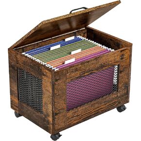 Rolling File Cabinet Cart, Hanging File Organizer Box with Lid for Home Office, Small Filing Cabinet on Wheels Under Desk, Mobile Decorative Document Storage Basket for Letter & Legal Size