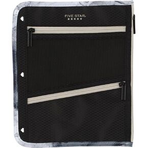 Five Star Pencil Pouch, Pen Case, Storage Organizer for Classroom Supplies Earbuds Chargers Cables Makeup, 3-Pocket, Fits 3 Ring Binder, Black/Grey (506420A-ECM)