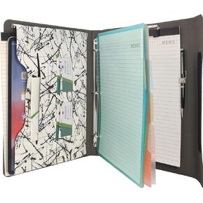 Portfolio Organizer File Folder with 3-Ring Binder and Color File Folders, Ring Binder Organizer Padfolio Case (Black and White)
