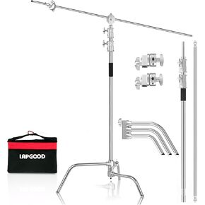 Lapgood Heavy Duty Light Stand with Casters, Adjustable Tripod Stand with 100% Stainless Steel, Photography Wheeled Base Stand for Studio Softbox, Monolight, Reflector, Max Height: 10ft/305cm
