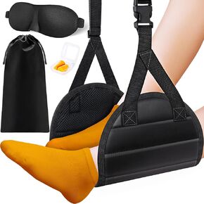 Airplane Foot Hammock, Foot Rest for Under Desk at Work, Length Adjustable Airplane Foot Rest, Travel Essentials with Eye Mask and Earplugs, Desk Foot Hammock to Relax Your Feet(1 Set)