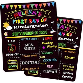 Double-Sided First Day of School and Last Day of School Chalkboard Sign, 12 x 10 inches, Wooden, Reusable, for Kids, Preschool, Kindergarten, 1st Grade (Black, 10 * 12")