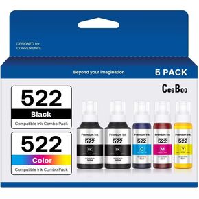 522 Refill Ink Bottle Replacement for Epson 522 Ink Refill Bottles (Not Sublimation Ink) , 2 Black 140 mL, 1 Cyan 80 mL, 1 Magenta 80 mL,1 Yellow 80 mL, 5 Bottles