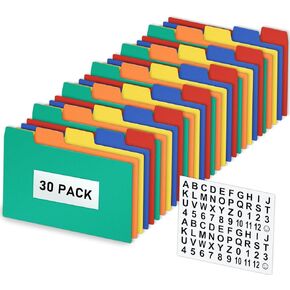 Olivo Plastic Index Card Dividers 3x5 Poly Index Card Guides Set with 1/5 Cut Tabs for A-Z Alphabet, Assorted Colors, 30 Pack