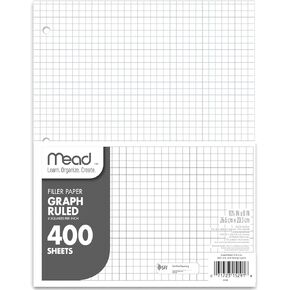Mead Loose Leaf Paper, 1 Pack, 3 Hole Punched, Graph Ruled Paper, 10-1/2" x 8", 400 Sheets/Pack (150038-ECM)