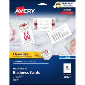 Avery Clean Edge Printable Business Cards with Sure Feed Technology, 2" x 3.5", White, 120 Blank Cards for Inkjet Printers (28877)