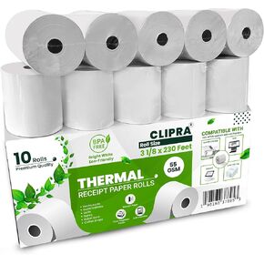 3 1/8 x 230 Thermal Paper Receipt Rolls (10 PACK) [USA Based Brand] 55 GSM - Compatible with All POS Systems, Cash Registers - BPA Free, Premium Quality Receipt Paper Rolls
