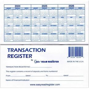 Checkbook Registers, Made in The USA, for Personal Checkbook - Checkbook Ledger Transaction Registers Log for Personal or Business Bank Checking Account (12, 2024/2025/2026 Calendars)