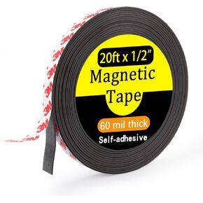 Magnetic Tape, 15 Feet × 1/2 Inch Magnet Tape with 3M Adhesive Backing, Magnetic Strip Ideal for Classroom Projects, Crafts, and Home Organization