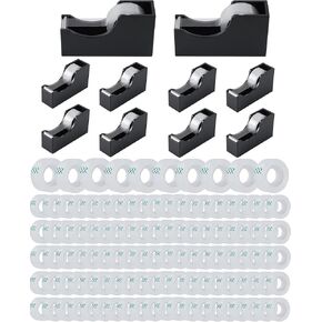 Lichamp Bulk Tape Dispenser with Refill Rolls, 120pc Clear Tape Rolls with 10pc Desk Dispenser for Office and School, 3/4 x 1000 Inches