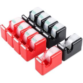 Lichamp 10 Pack Office Desktop Tape Dispenser Includes 10 Rolls of 1 Inch Core Tape 3/4 in x 1000 in, Red and Black Desk Tape Dispensers Non-Skid Base, Great for School, Office and Home
