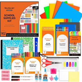 Shuttle Art 102 PCS Back to School Supplies Kit, School Supply Box for Grades K-5, School Supplies for Kids and Students, Including Pencils, Pens, Markers, Erasers, Notebooks, Folders and More