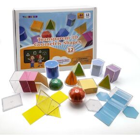 Folding Geometric Shapes| 2D3D Geometric Solids - Set of 24-12 Multicolored Shapes 1.96",12 2D Nets - Early Math Manipulative and Geometry for Kids,Teacher Aids| Math Games| Back to School Supplies