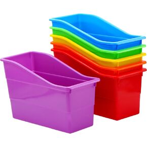 4E's Novelty 6 Durable Book and Binder Holder, Files Book Bins for Classroom, Plastic Vertical Storage Book Organizer Folder Office Classroom Organization Containers Supplies