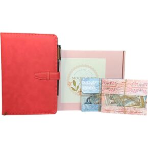 MoonlightJewels - Vintage Scrapbook Journal Kit with Faux Leather note book, Black Ink Pen and Aesthetic Stickers in Pink Gift Box in Saudi Arabia