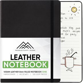 PRODUCTIVITY STORE Leather Notebook & Journal | A5 5" x 8" Hardcover Vegan Leather Notebook With Thick Premium 120gsm Ruled Lined Paper | Notebook For Writers, Executives & Students | Brown