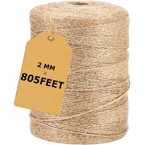 Jute Twine 805FT, Jute Rope for Crafts Gardening Plant Accessories Gift Wrapping, Arts & Crafts Art Packing Material Christmas Twine Bulk Heavy-Duty Wedding Decor (Brown 2MM * 805FEET)