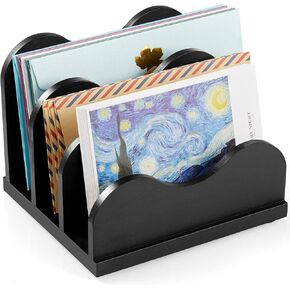 Mail Organizer Countertop, Letter Holder for Desk, Mail Sorter with 3 Slots, Black Small File Holder, Envelope Organizer for Home Office