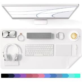 Crenovo Non Slip Suede Desk Pad, Mouse Pad, Desk Mat, PU Leather Desk Pad for Keyboard and Mouse, Desk Protector Desk Mat On Top of Desk Writing Mat for Office and Home (Classic White, 23.6" x 13.7")