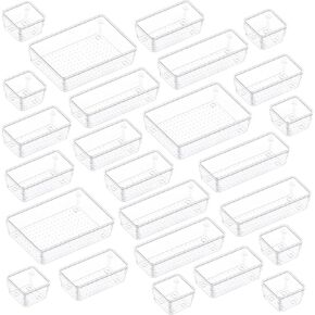 6 PCS Clear Plastic Drawer Organizers and Dividers, 3 Sizes Stackable Drawer Storage Bins and Organizer Trays for Bathroom, Kitchen, Office, Makeup, Vanity, Utensils, and Crafts
