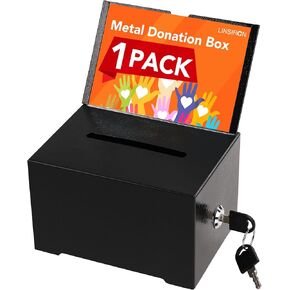 1 Pack Metal Donation Box with Lock,Ballot Box with Sign Holder, Suggestion Box, Tip Box for Voting, Fundraising,Collection, 6.3x4.72x3.94 Inch
